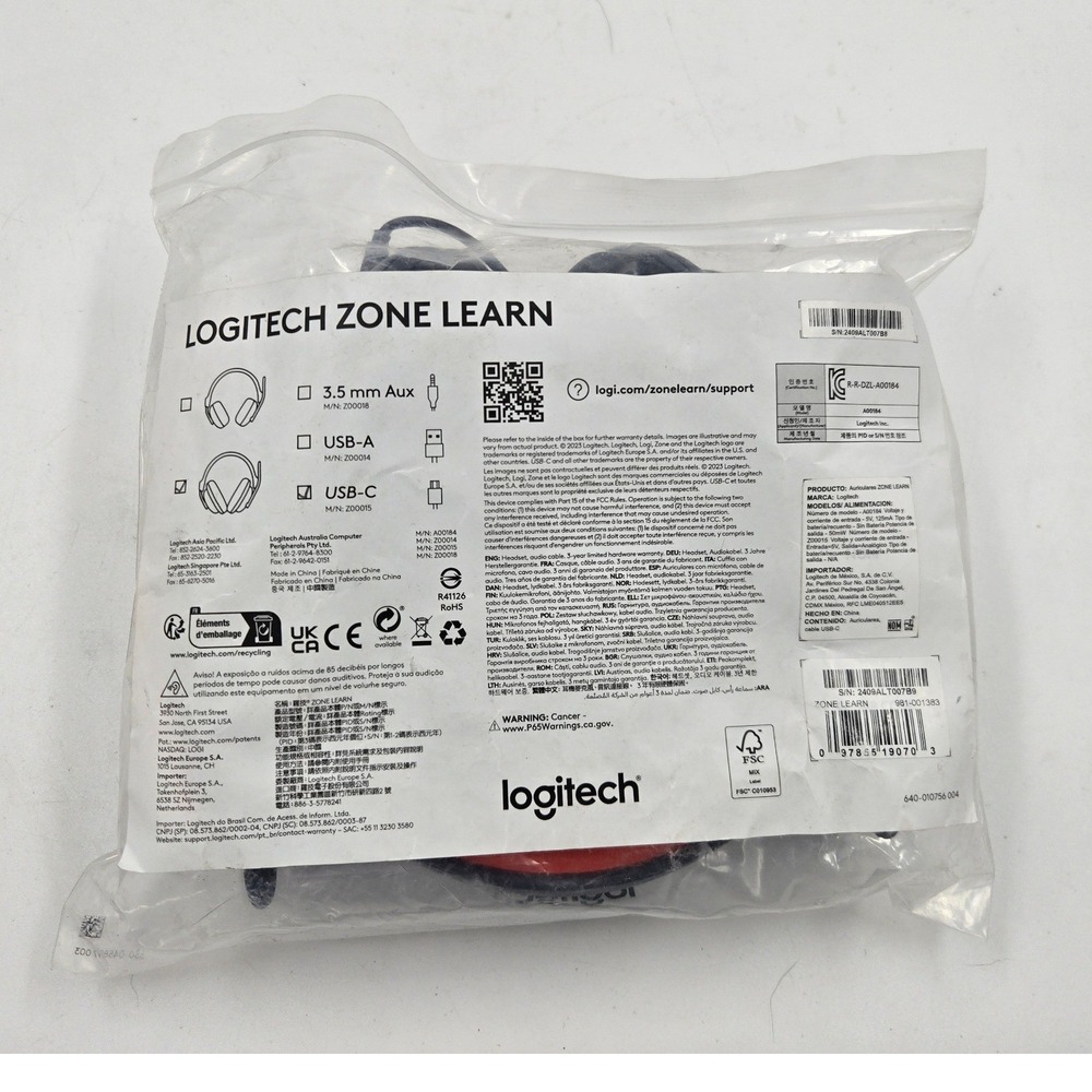 Logitech Zone Learn Wired Over-Ear Children's Headphones for Learners USB-C New
